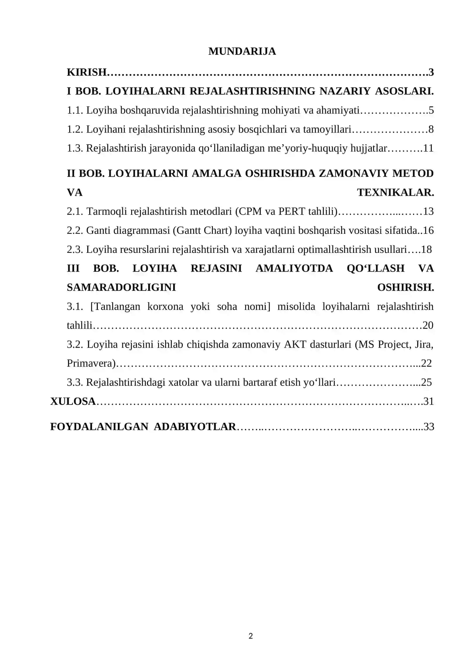 Loyihalarni Amalga Oshirishda Rejalashtirish Metod Va Texnikalari 2