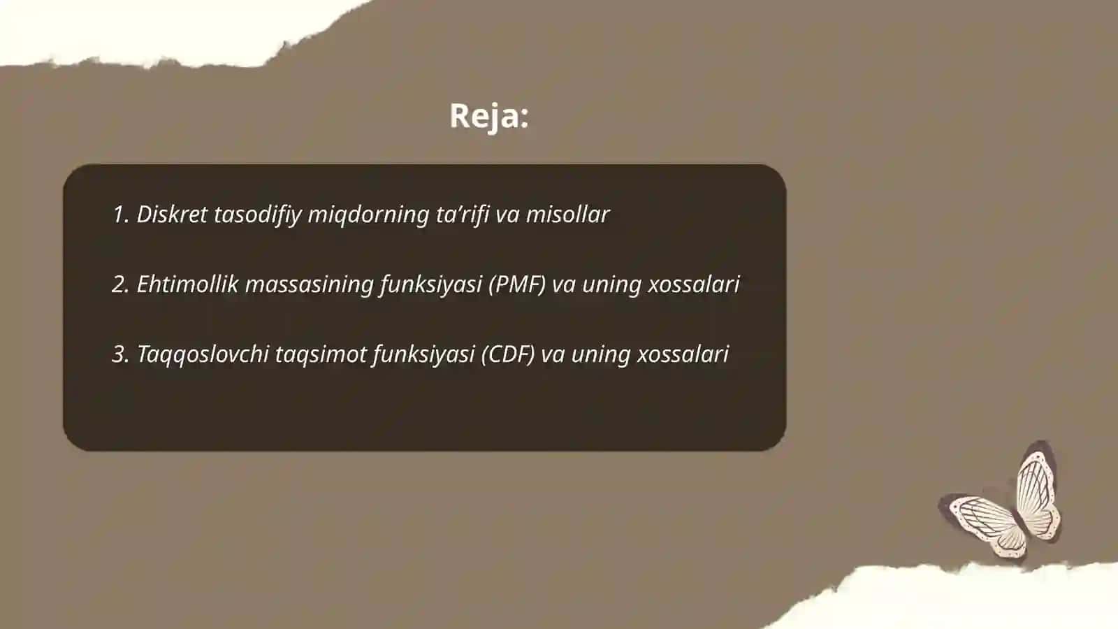 Diskret tasodifiy miqdorlarning sonli tavsiflari 2