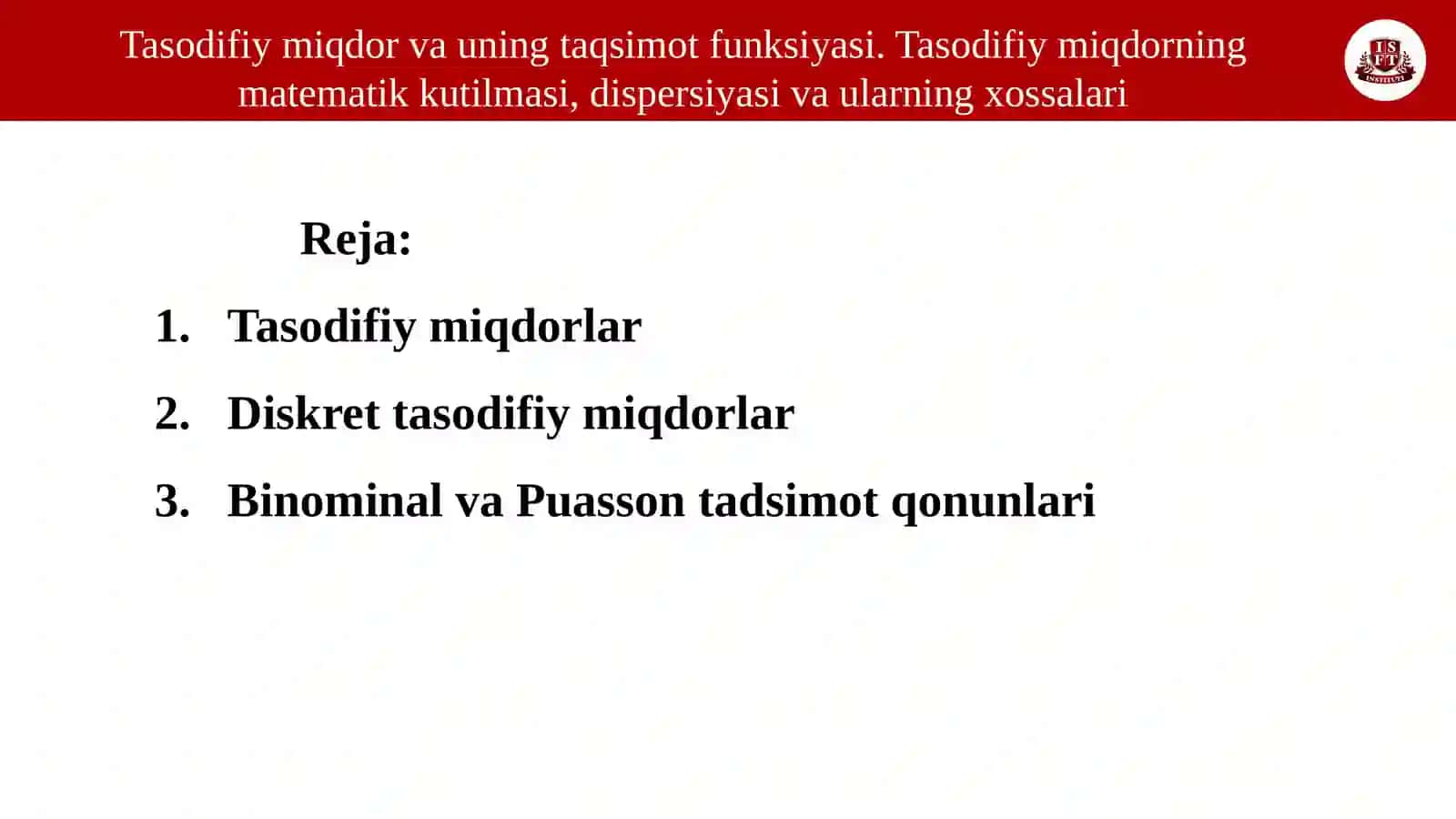 Tasodifiy miqdor va uning taqsimot funksiyasi 2