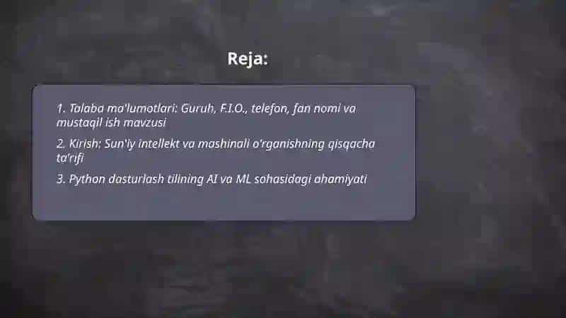 Sun'iy Intellekt va Mashinali O'rganish: TensorFlow, Keras va PyTorch'ning Python'dagi o'rni 2