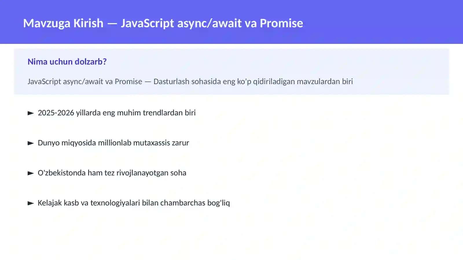 JavaScript async/await va Promise 2