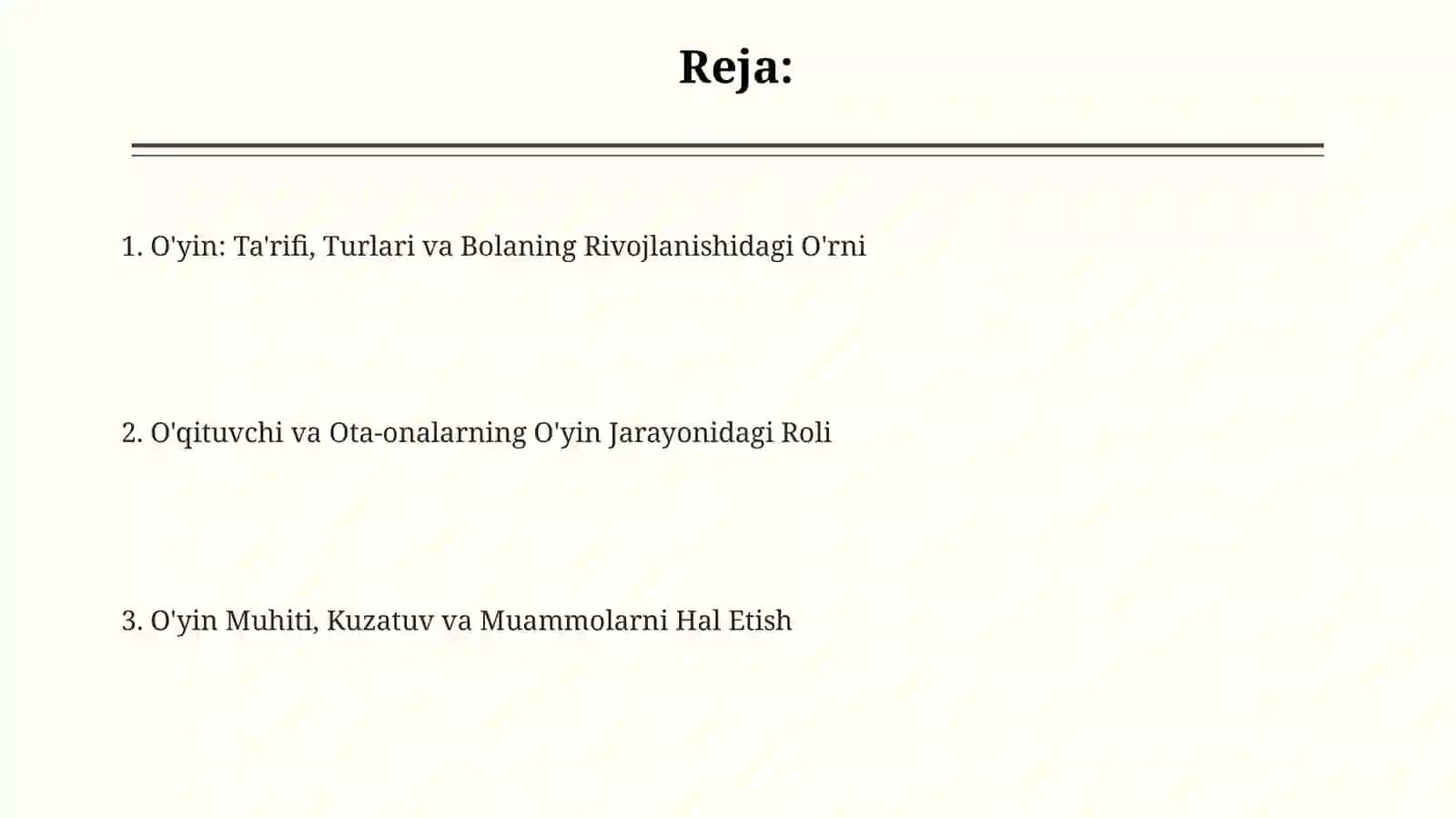 Oʻyin ilk va maktabgacha yoshgacha boʻlgan bolalar hayotida yetakchi faoliyat sifatida 2
