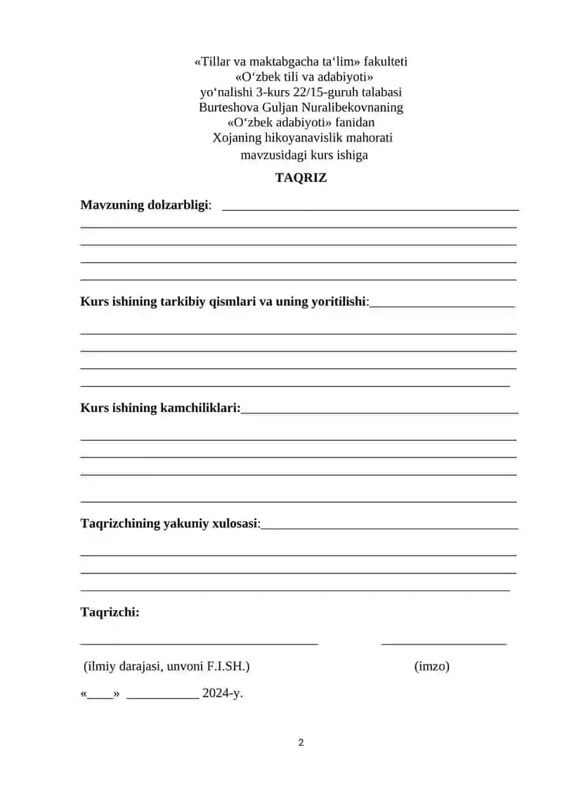 Hojaning hikoyanavislik mahoratikurs 2