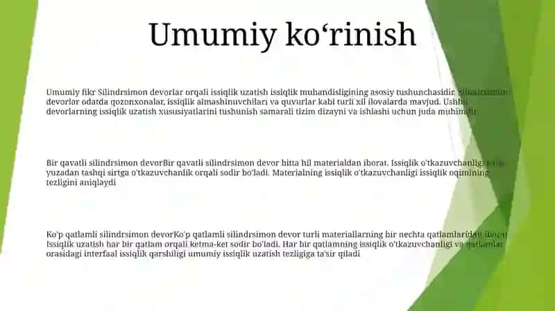 Silindrik Devorlar Issiqlik OʻTkazuvchanligi 2
