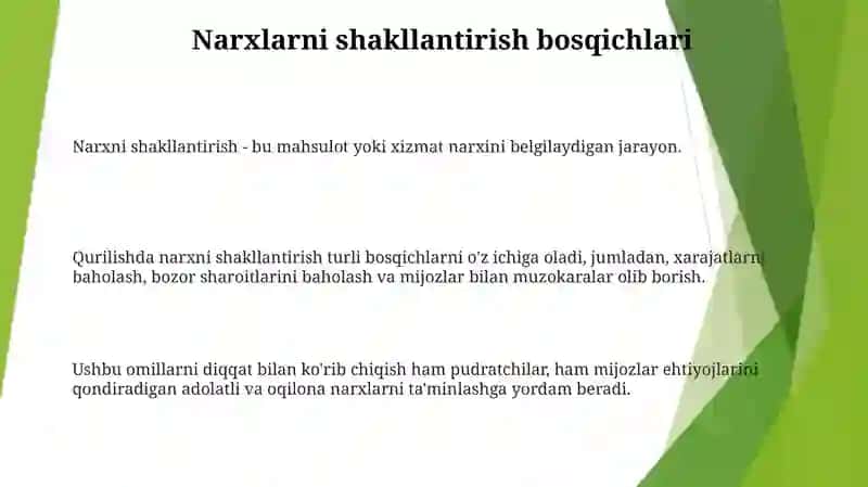 Kapital Qurilishda Bahoni Shaklantining 2