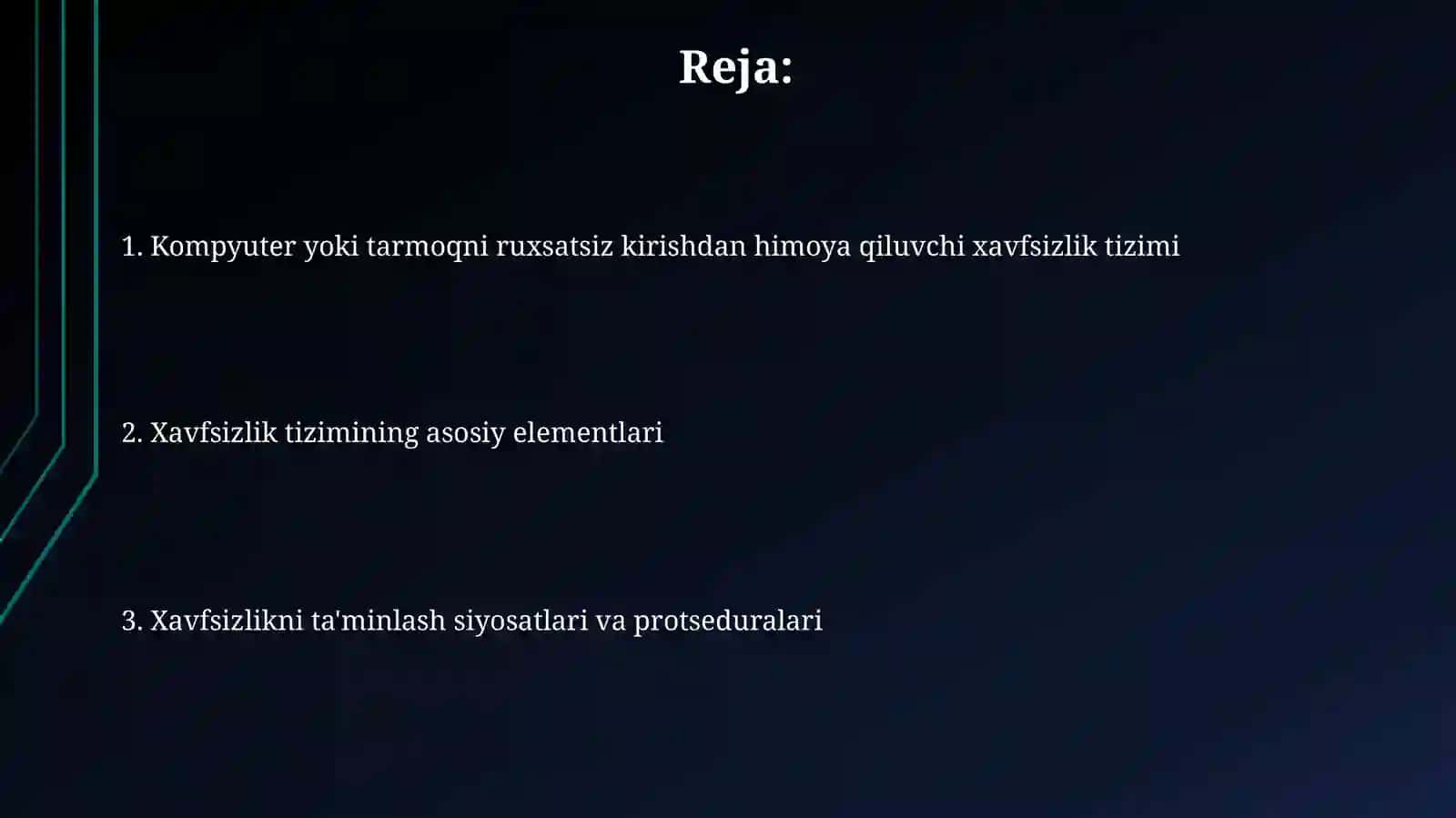 Kompyuter yoki tarmoqni ruxsatsiz kirishdan himoya qiluvchi xavfsizlik tizimi 2