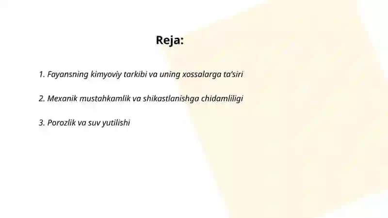 Fayans buyumlarning xossalari va ishlatilishi 2