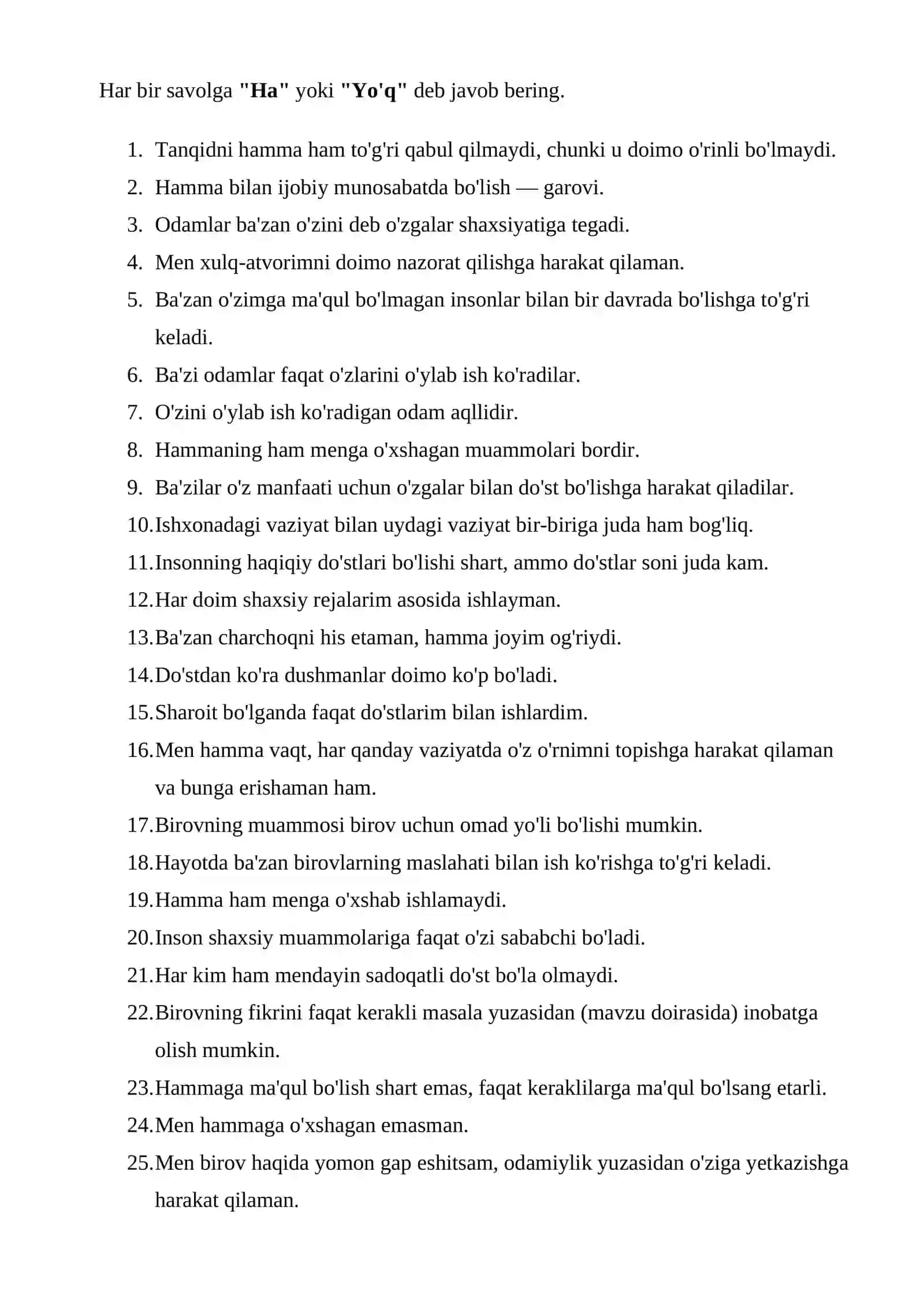 ICHKI ISHLARGA KIRUVCHILAR UCHUN PSIXOLOGIK TESTLAR 2