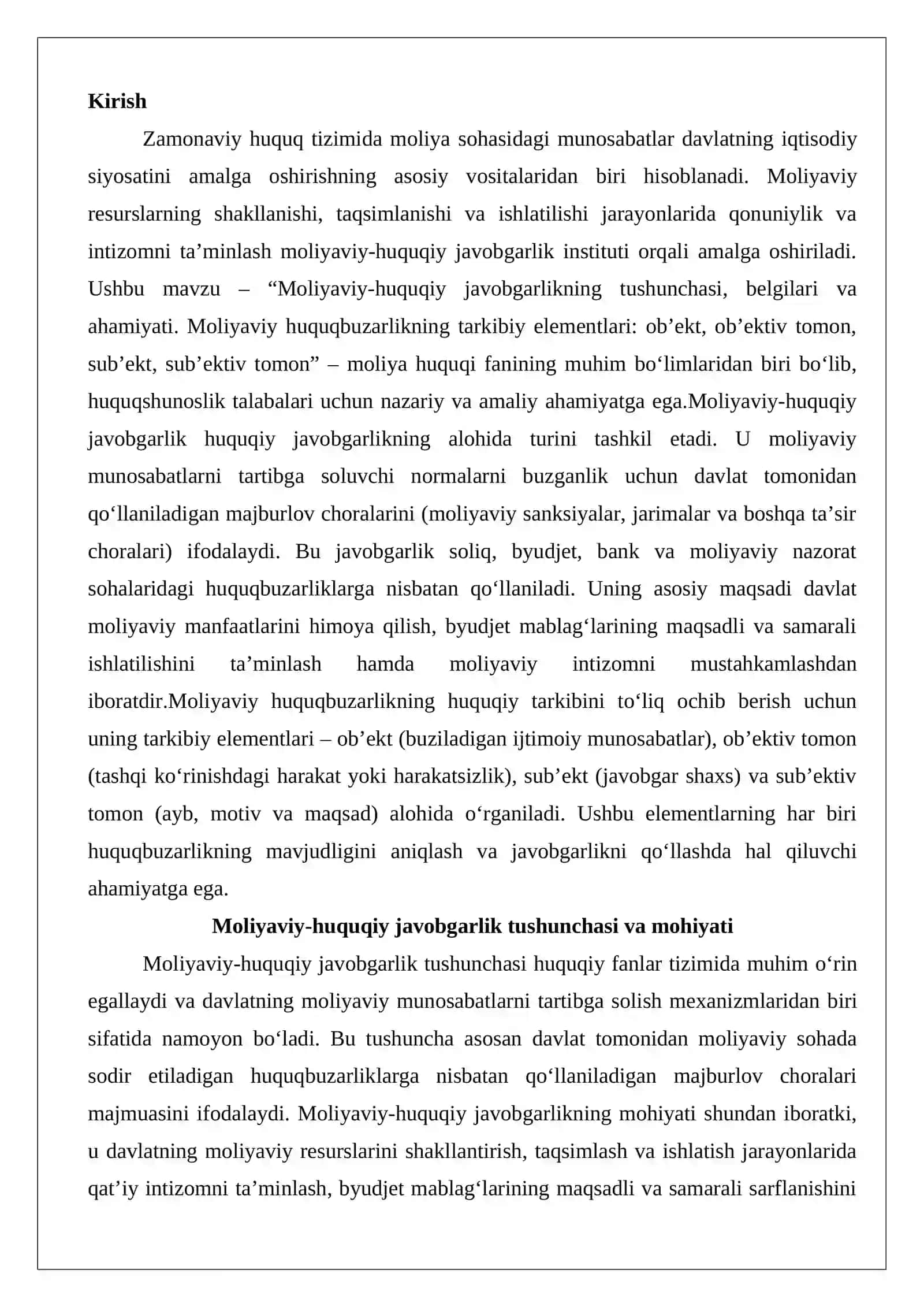 Moliyaviy-huquqiy javobgarlikning tushunchasi, belgilari va ahamiyati. Moliyaviy huquqbuzarlikning tarkibiy elementlari 2