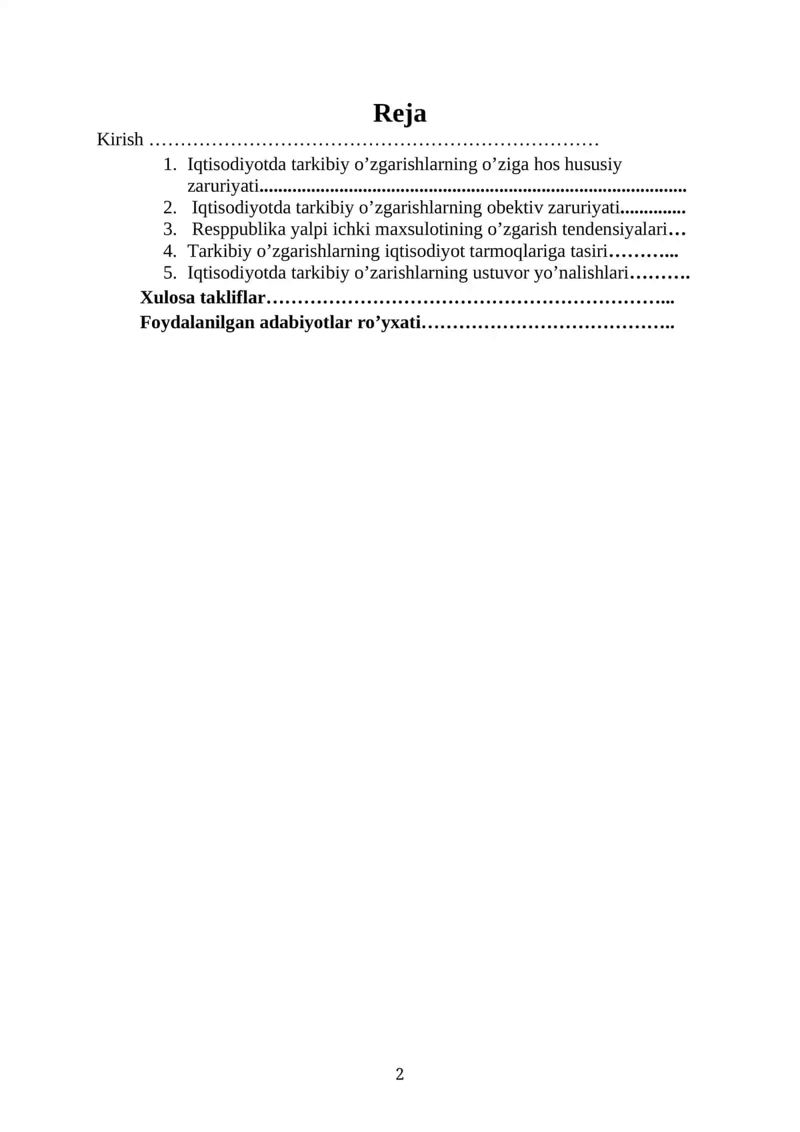 O’zbekiston iqisodiyotida tarkibiy o’zgarishlarni amalga oshirishning ustuvor yo’nalishlari 2
