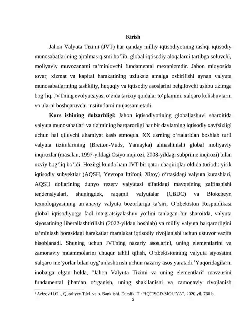 Jahon Valyuta Tizimi kurs ishi 2