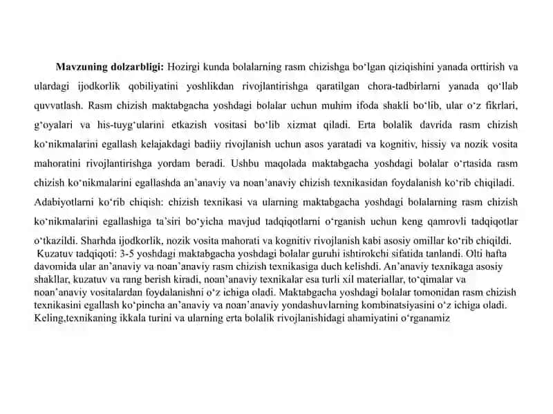 MAKTABGACHA YOSHDAGI BOLALARNI TASVIRIY FAOLIYATGA O‘RGATISHNING ILMIY PEDAGOGIK ASOSLARI 2