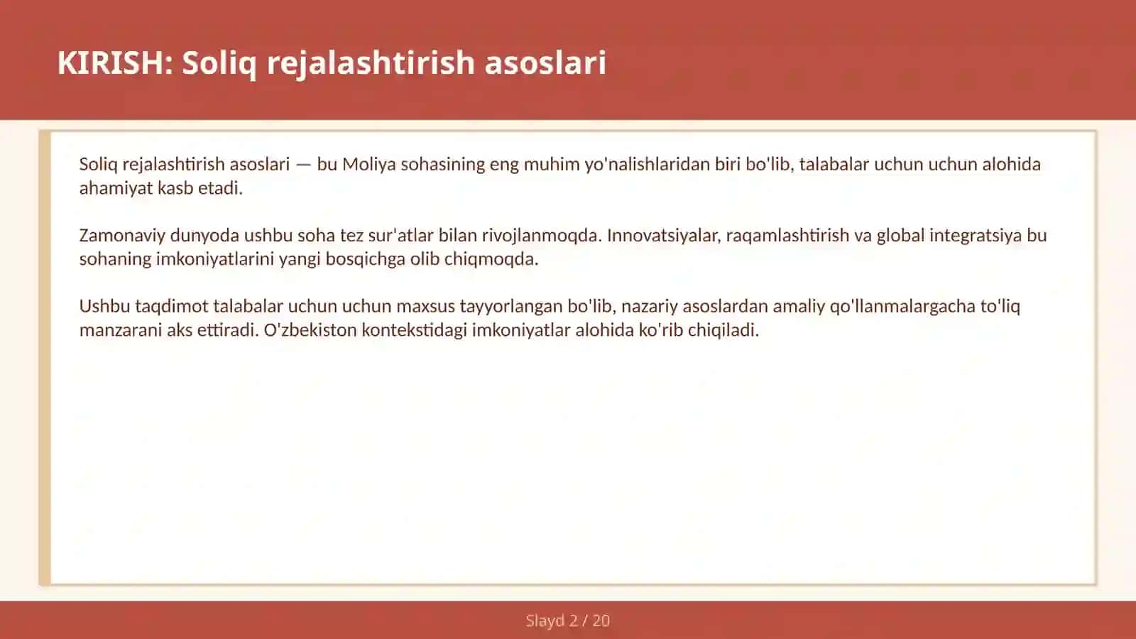 Soliq rejalashtirish asoslari 2