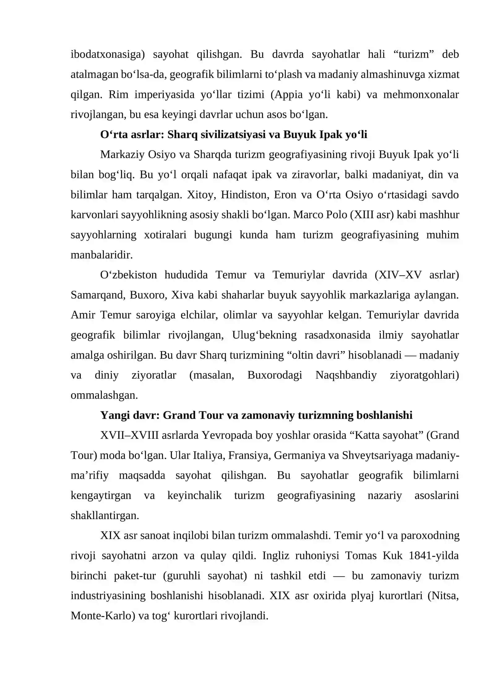 TURIZM GEOGRAFIYASINING TARIXI VA RIVOJLANISHI 2