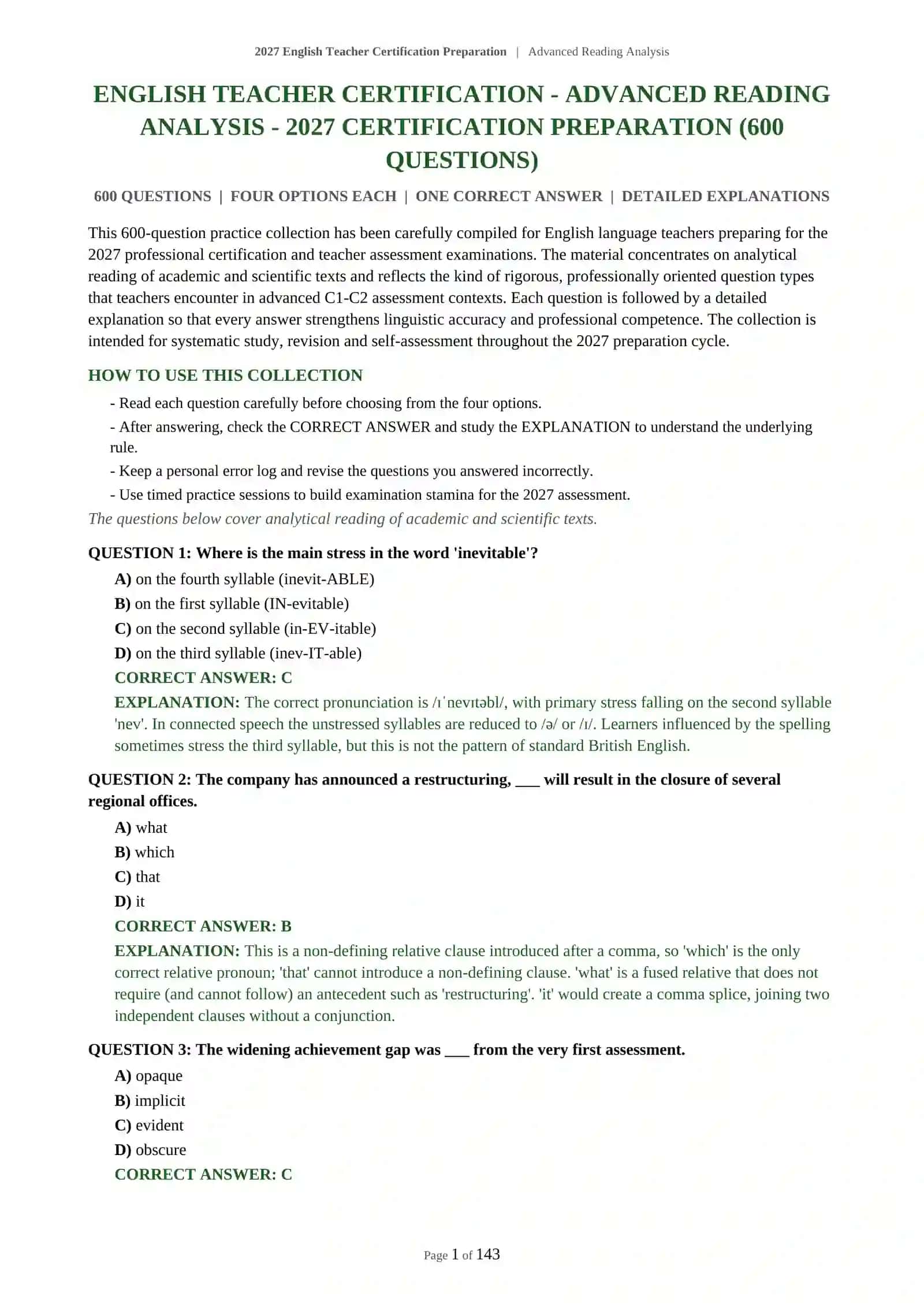 2027 English Teacher Certification Preparation | Advanced Reading Analysis 2