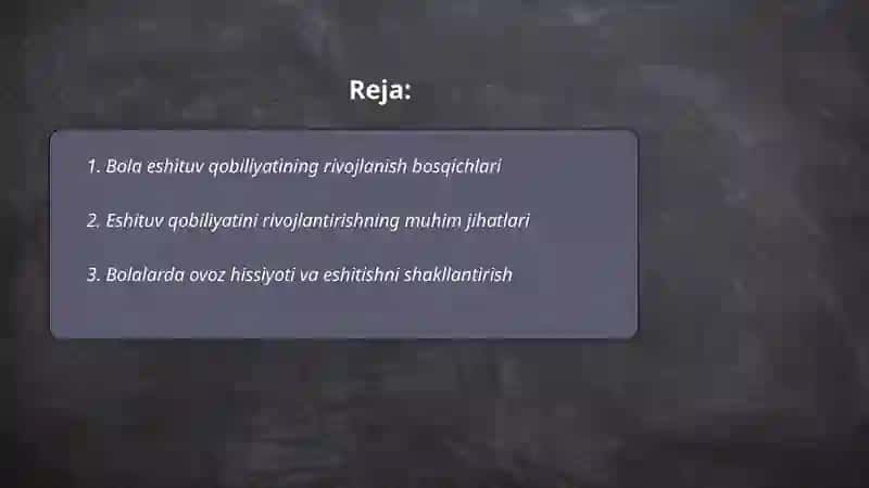 Bola eshituv qobilyati( slux) va ovozini rivojlantirishning oʻziga xos xususiyatlari 2