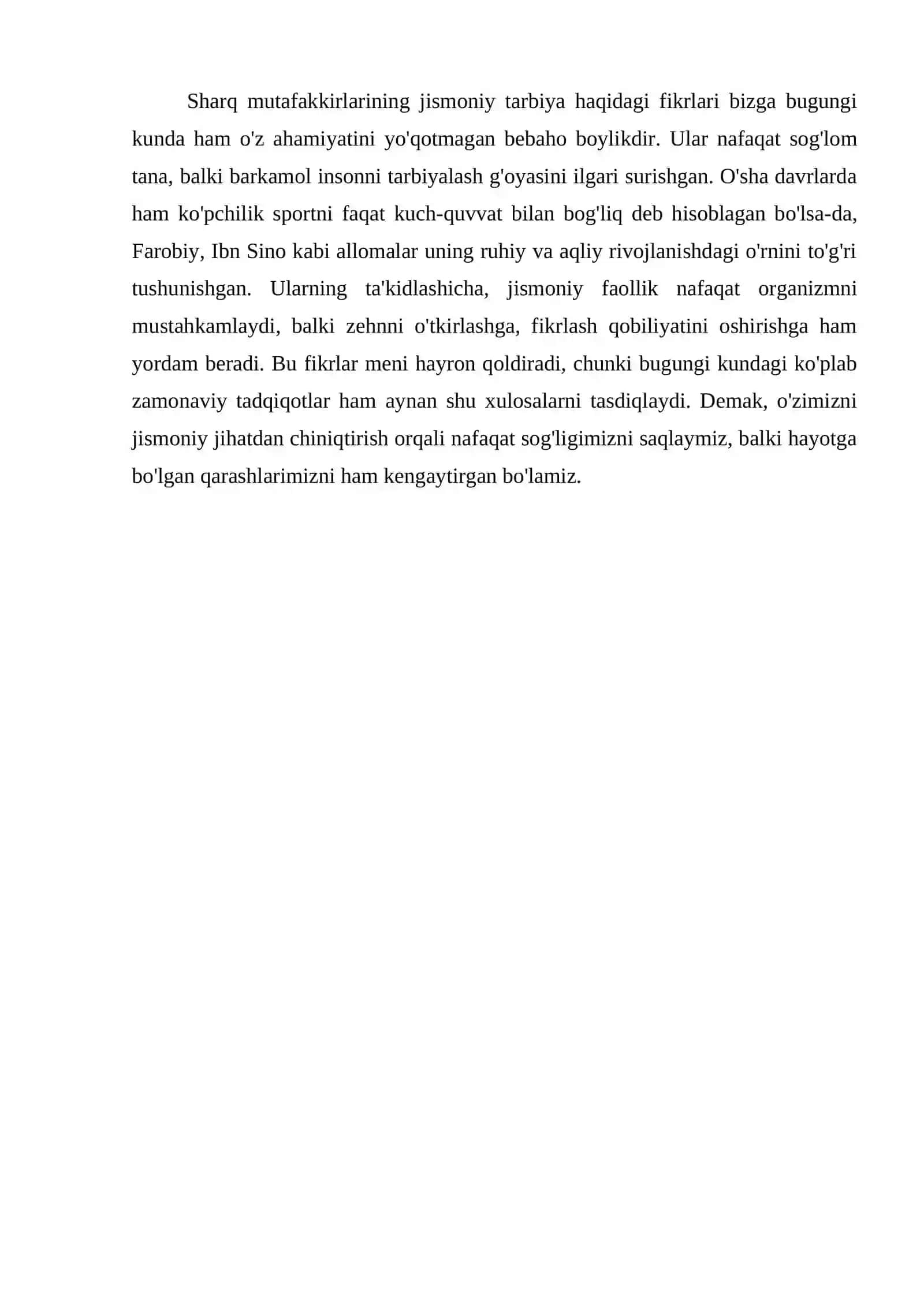 Sharq mutafakkirlarining jismoniy tarbiya haqidagi qarashlari 2