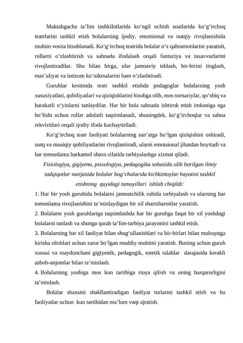 KO'G'IRCHOQ TEATRLARINI TASHKIL ETISH (GURUHLAR KESMIDA) 2
