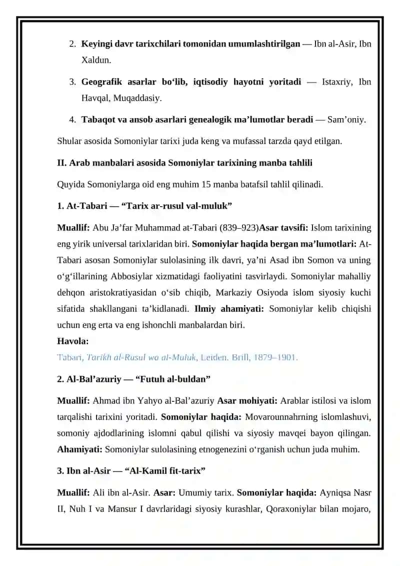 Somoniylar tarixiga doir arab tilli manbalar bibliografiyasi 2