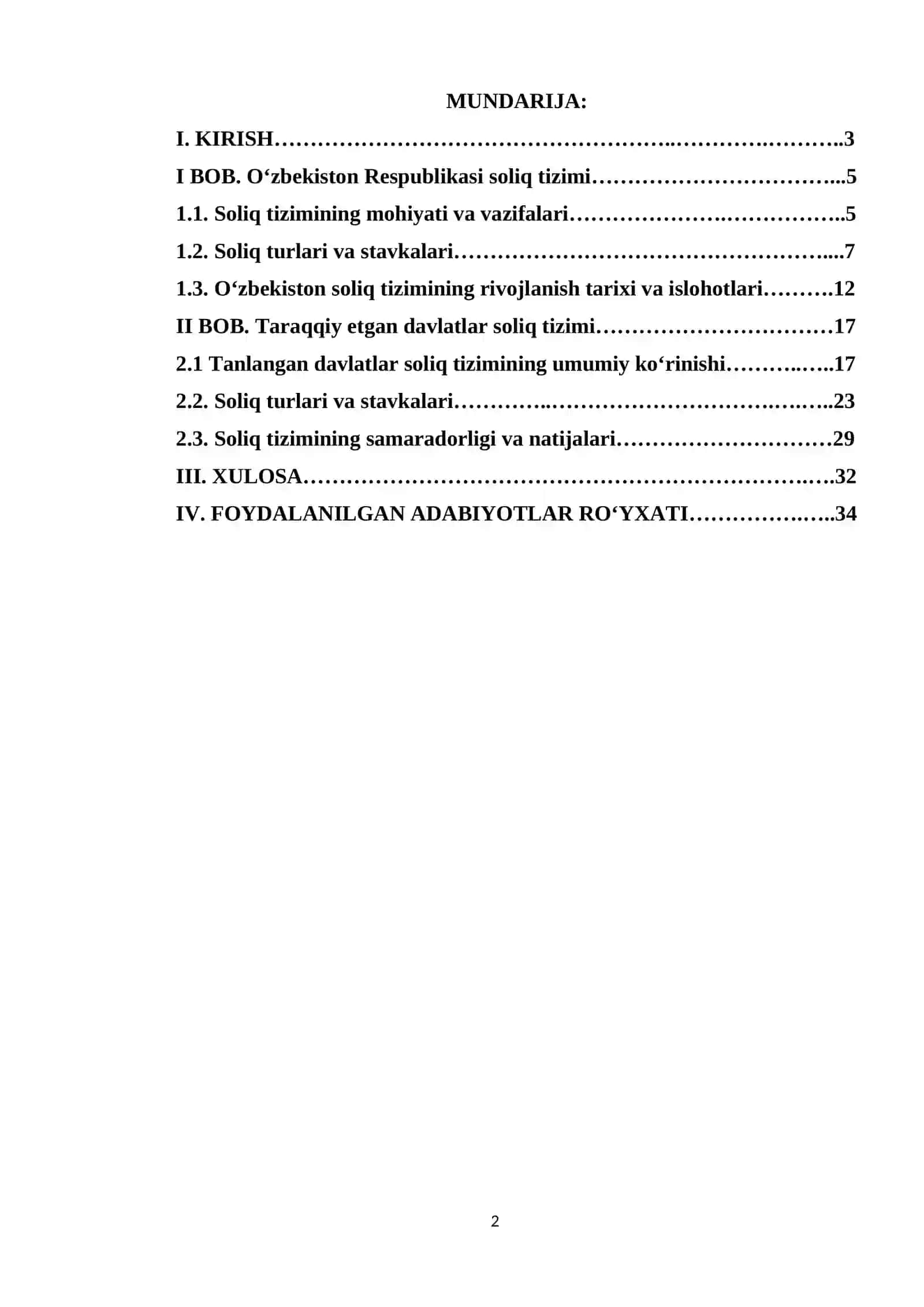 O‘zbekiston Respublikasi soliq tizimining taraqqiy etgan davlatlar soliq tizimi bilan solishtirma tahlili 2