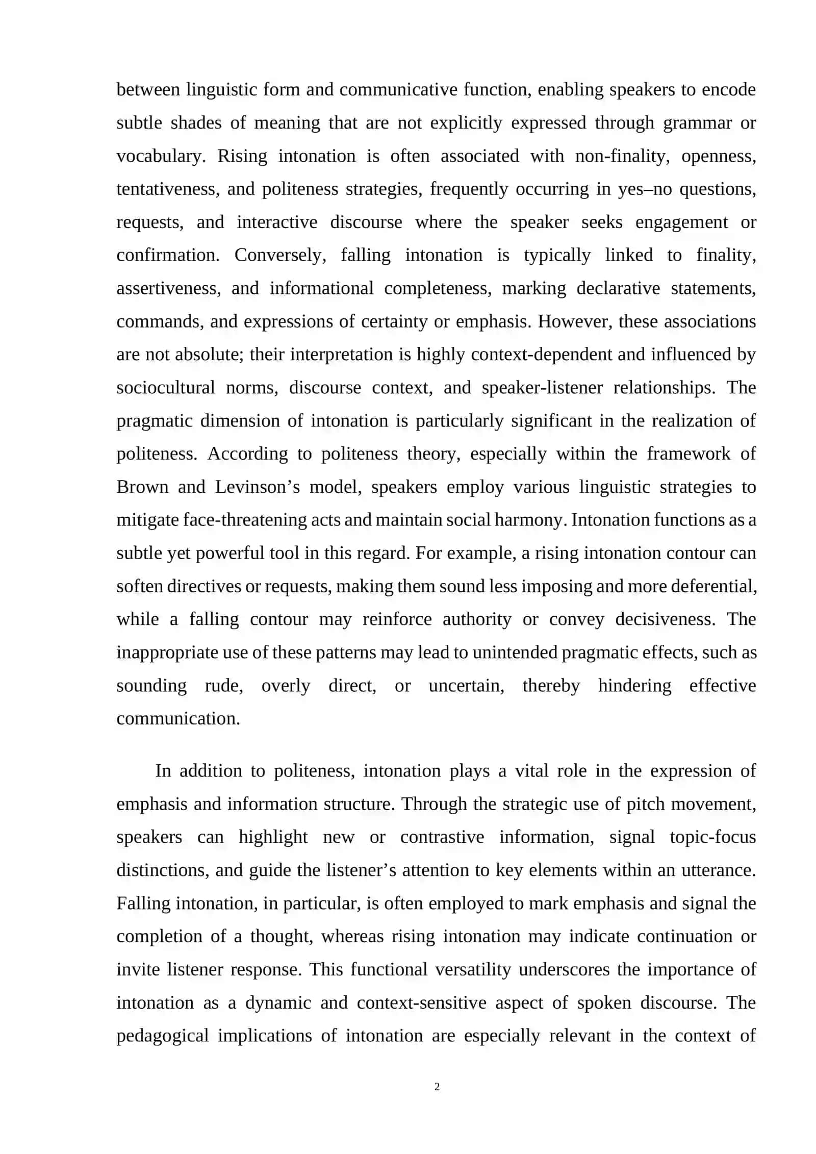 Rising and Falling Intonation for Politeness and Emphasis Table of Contents 2