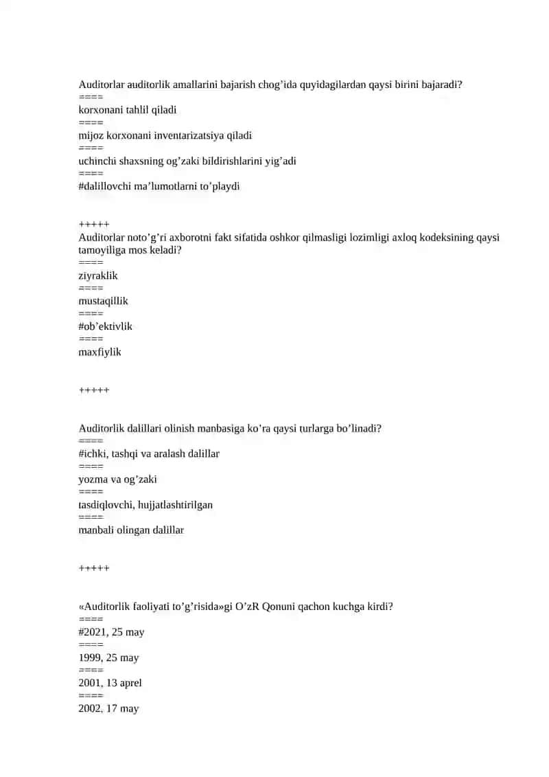 Audit testlar to`liq javoblari bilan. 2