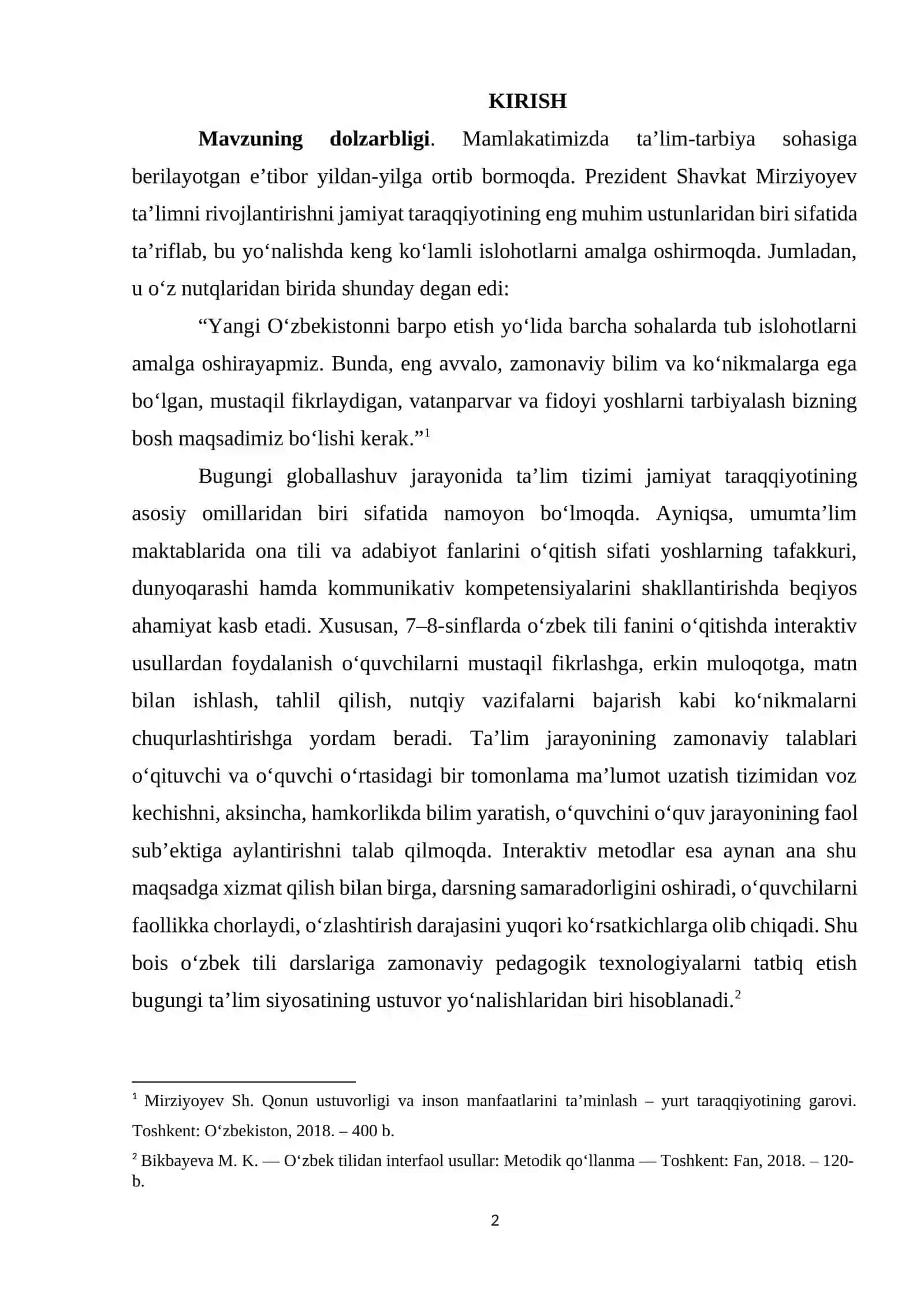 “Umumta’lim  maktablarining 7 - 8– sinflarida o‘zbek tili darslarida interaktiv usullarni qo‘llash ” 2