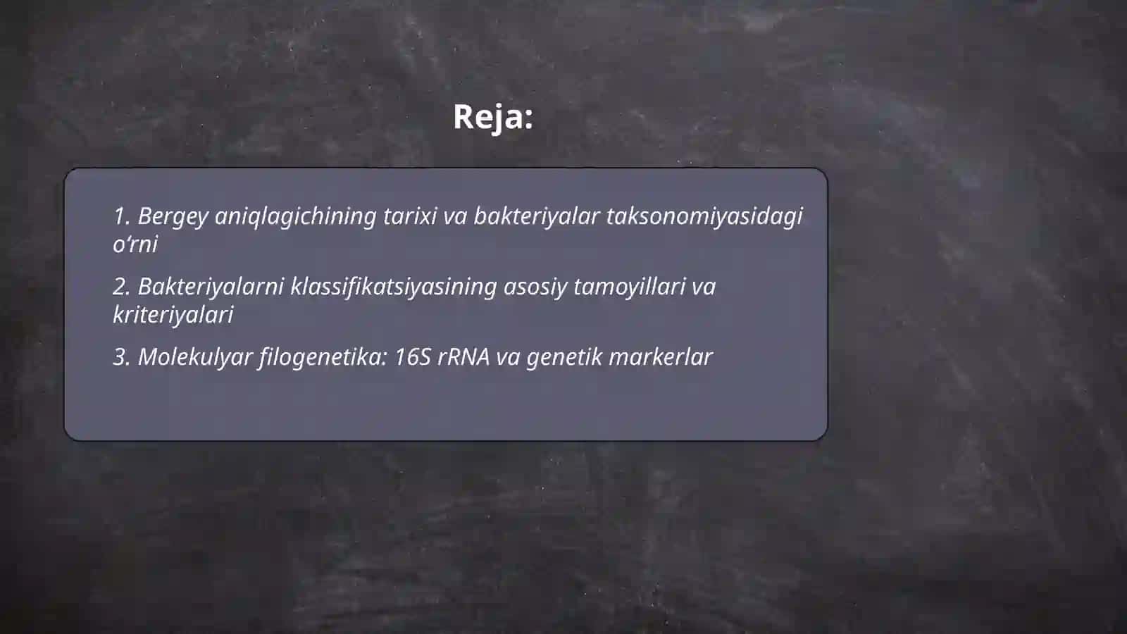 Bakteriyalarni klassifikatsiyasi,toksonomiyasi va nomenklaturasi."Berji " aniqlagichi 2