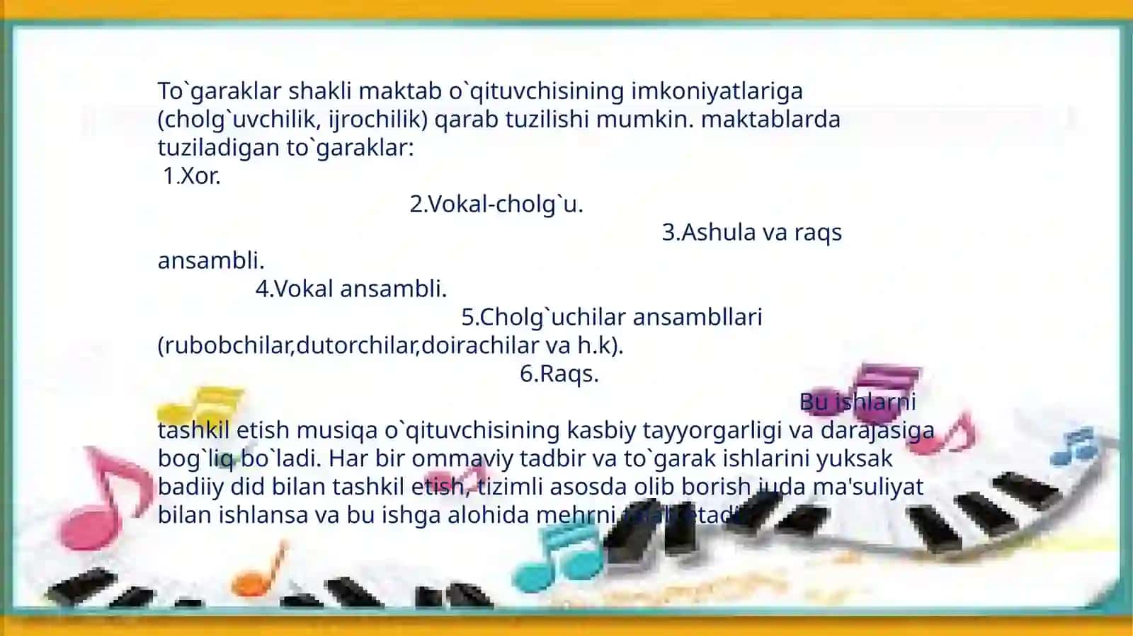Sinfdantashqari Musiqa to'garagini tashkil qilish shakli 2