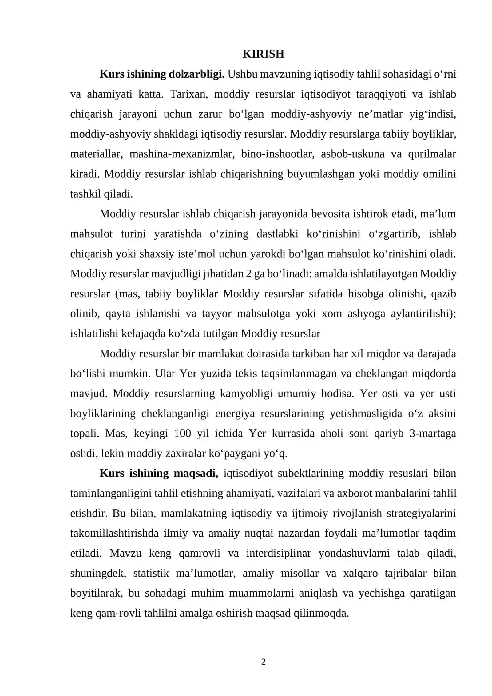 Iqtisodiyot subektlarining moddiy resuslari bilan taminlanganligini tahlil etishning ahamiyati, vazifalari va axborot manbalari 2