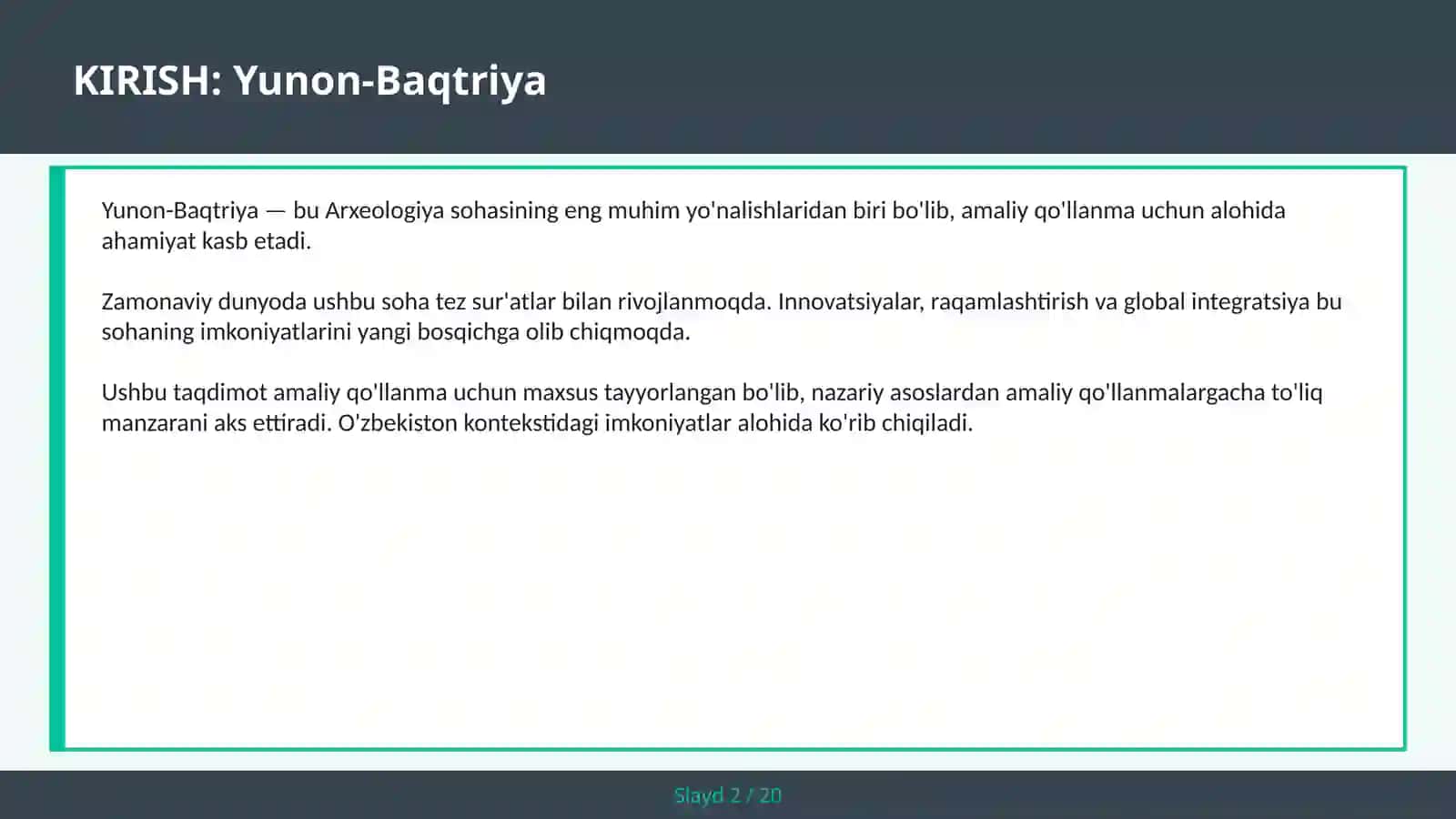 Yunon-Baqtriya - amaliy qo'llanma 2