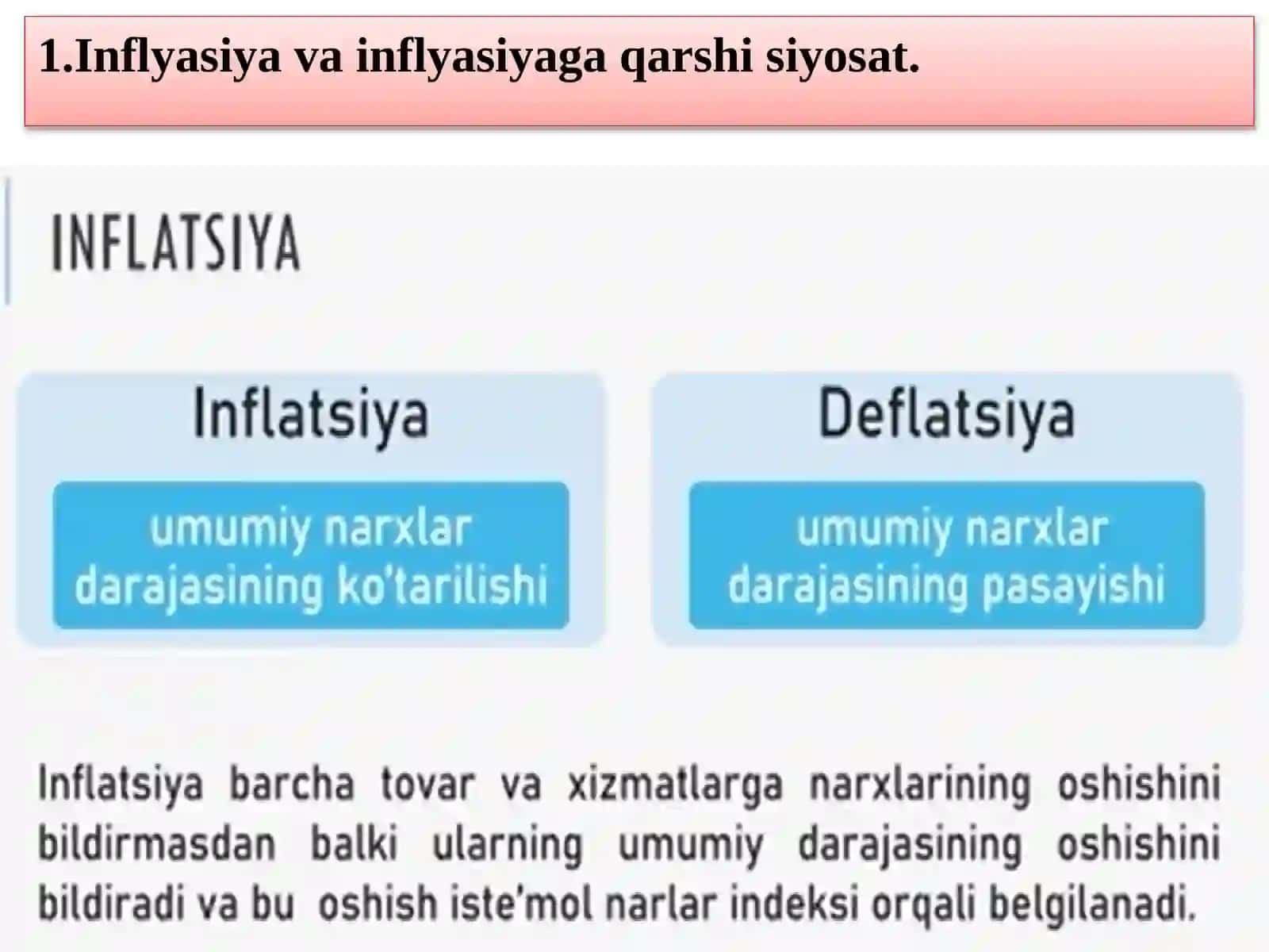 Inflyasiya va inflyasiyaga qarshi siyosat.Yalpi talab-yalpi taklif modeli.Iste'mol, jamg`arma va investitsiyalar 2
