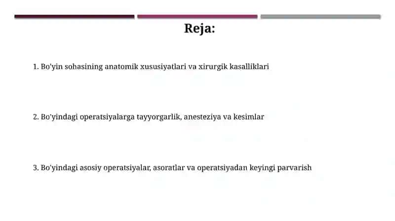 Boʻyin sohasining operativ jarrohligi 2