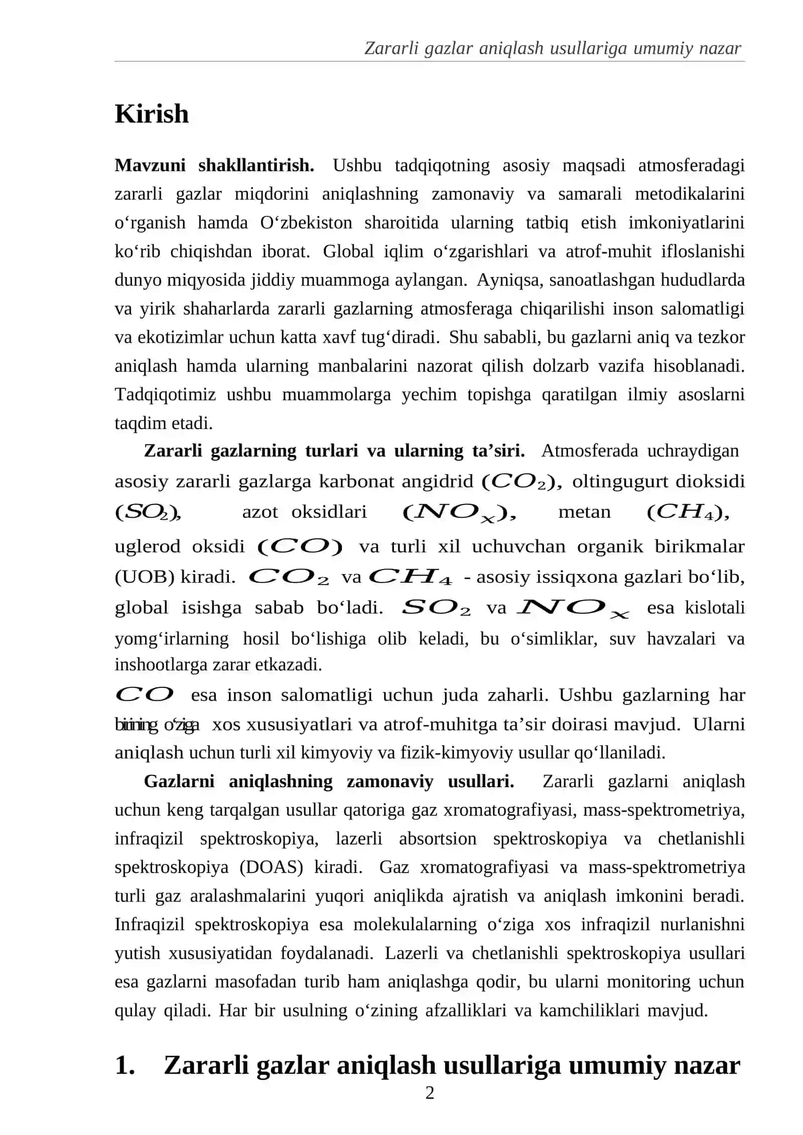 Zararli gazlar miqdorini aniqlash metodikasi 2
