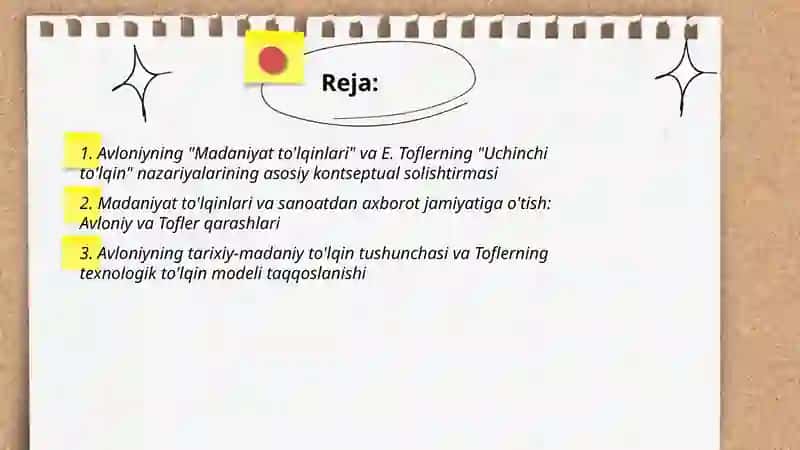Avloniyning Madaniyat to'lqinlari maqolasi va E.Toflerning uchinchi to'lqin asarini tahlil etish 2