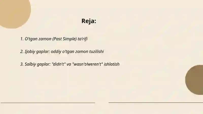 O'tgan zamon (Past Simple) ta'riflar 2