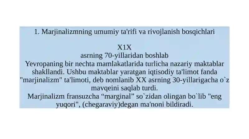 Marjinalizm iqtisodiy ta’limoti. Neoklassik iqtisodiy maktab qarashlari. Institutsionalizm 2 2