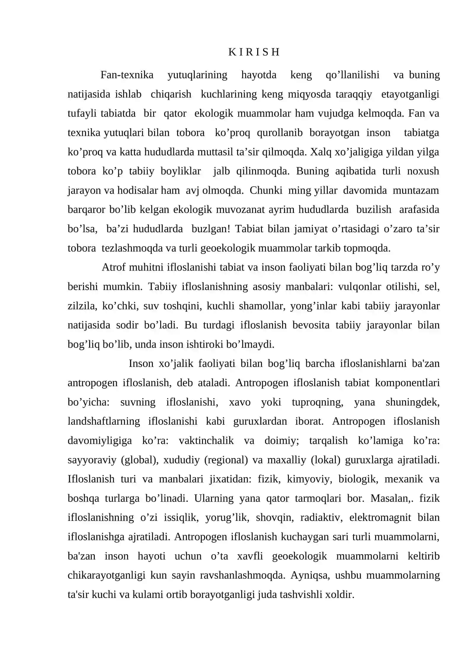 O’ZBEKISTONNING GEOEKOLOGIK MUAMMOLARI kurs ishi 2