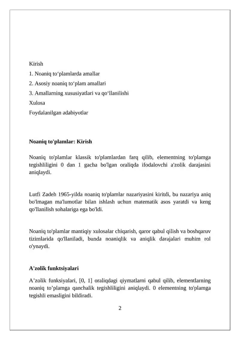 Noaniq to'plamlar ustida amallar 2