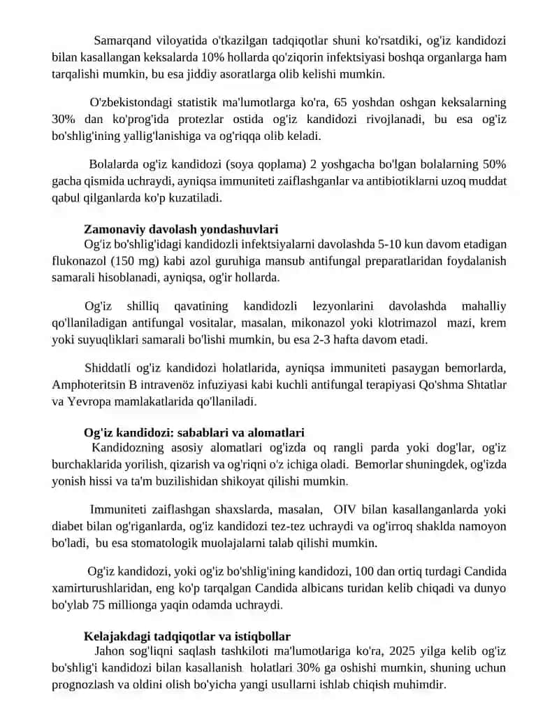 Zamburugli infeksiyalarni ogiz boshligidagi axamyati 2
