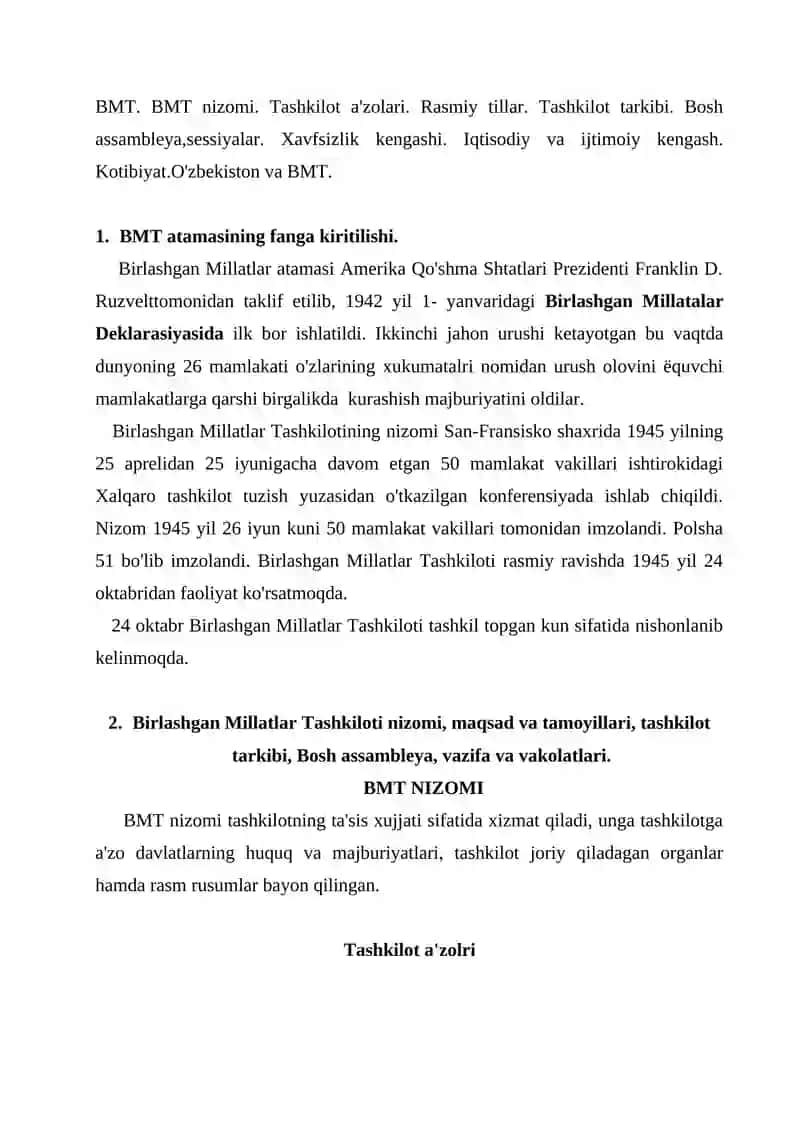 MUSTAQIL O'ZBEKISTONNING BMT GA QABUL QILINISHI VA UNING XALQARO AHAMIYATI 2