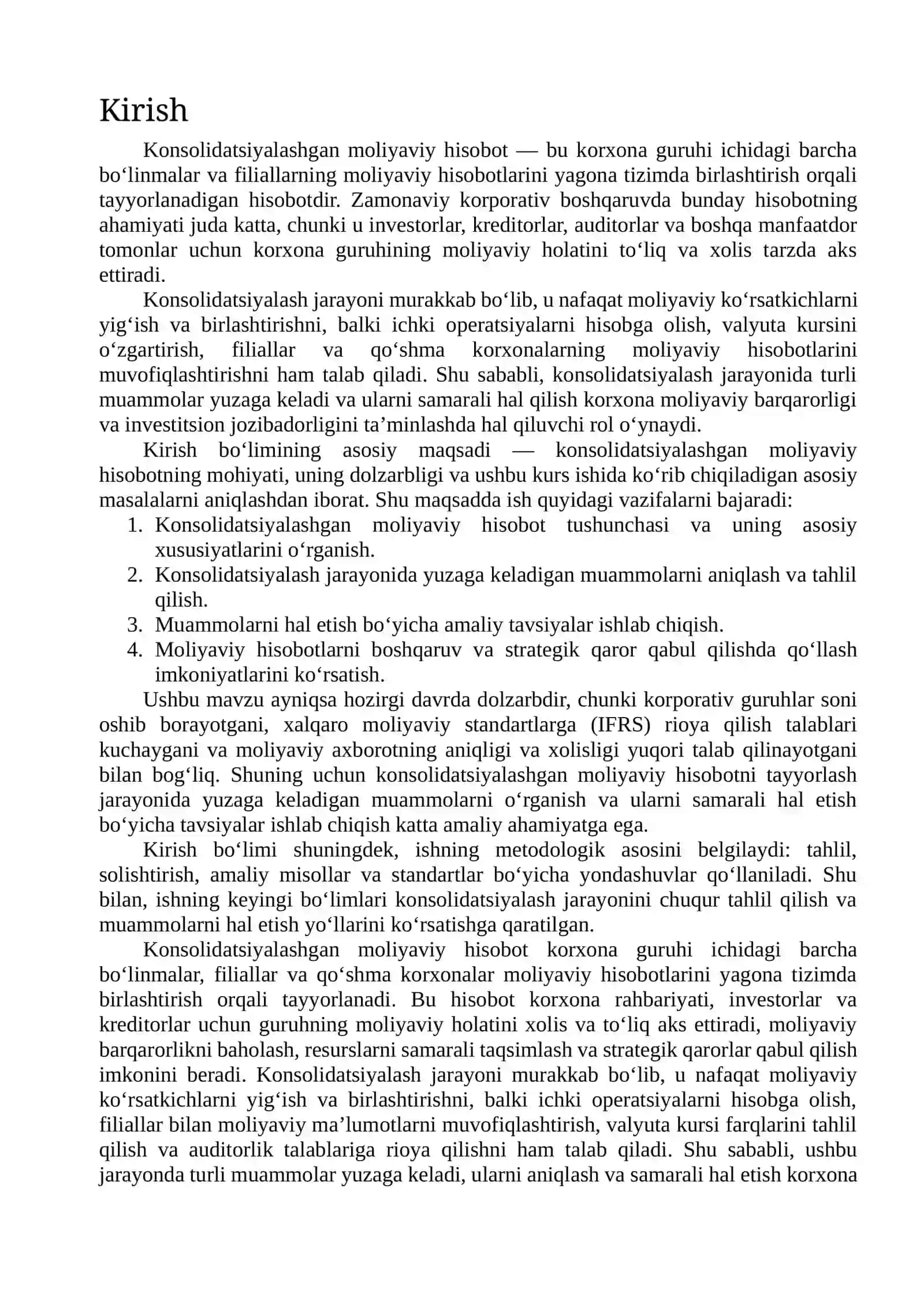 Konsolidatsiyalashgan moliyaviy hisobotni tayyorlash jarayonida yuzaga keladigan muammolar va ularni hal etish 2