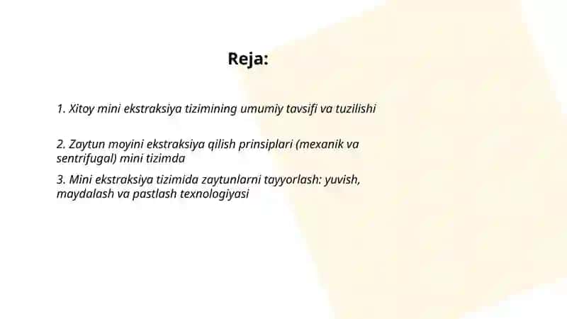 Zaytun moyidan ekstraksiya usulida Xitoy mini ekstraksiya tizimida moy olish texnologiyasi 2
