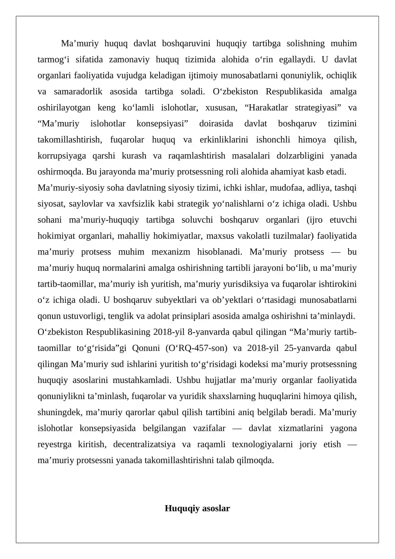 Ma’muriy-siyosiy sohani ma’muriy-huquqiy tartibga solvuchi boshqaruv organlari faoliyatida ma’muriy protsess 2