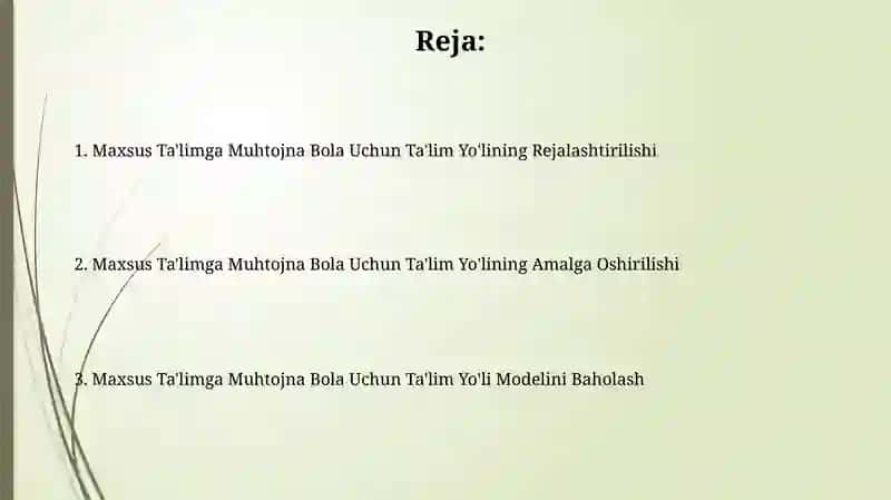 Maxsus Ta'limga Muhtojna Bola Uchun Ta'lim Yo'lining Rejalashtirilishi 2