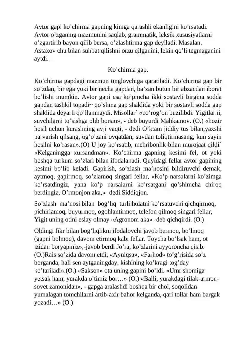 O`zga gap va uning turlari. Ko`chirma gap. O`zlashtirma gap 2