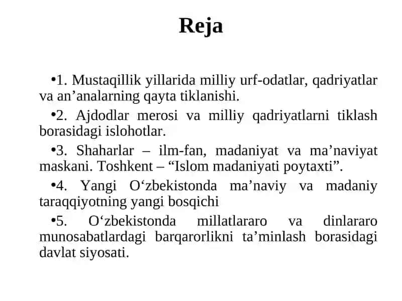 MUSTAQILLIK YILLARIDA O‘ZBEKISTONDAGI MAʼNAVIY VA MADANIY TARAQQIYOT 2