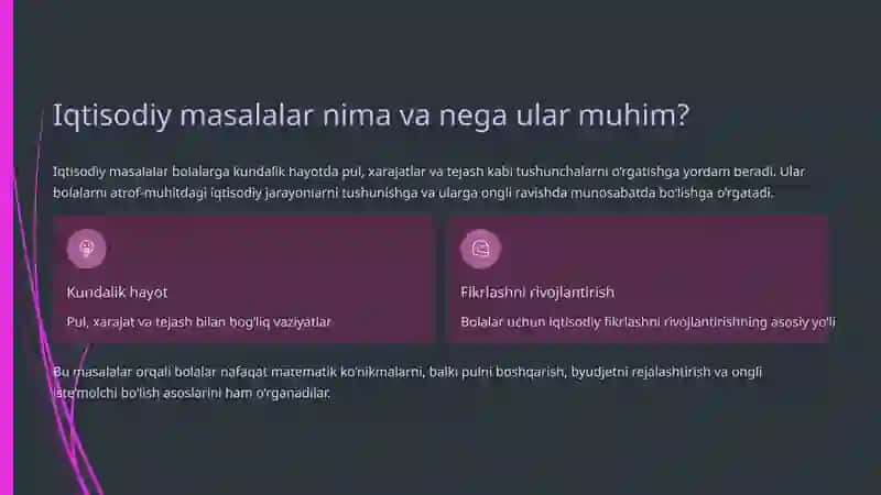 Boshlang'ich sinf o'quvchilariga mos iqtisodiy mazmundagi masalalar tuzish va yechish 2