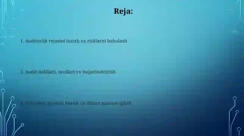 Auditorlik rejasini tuzish va risklarni baholash 2