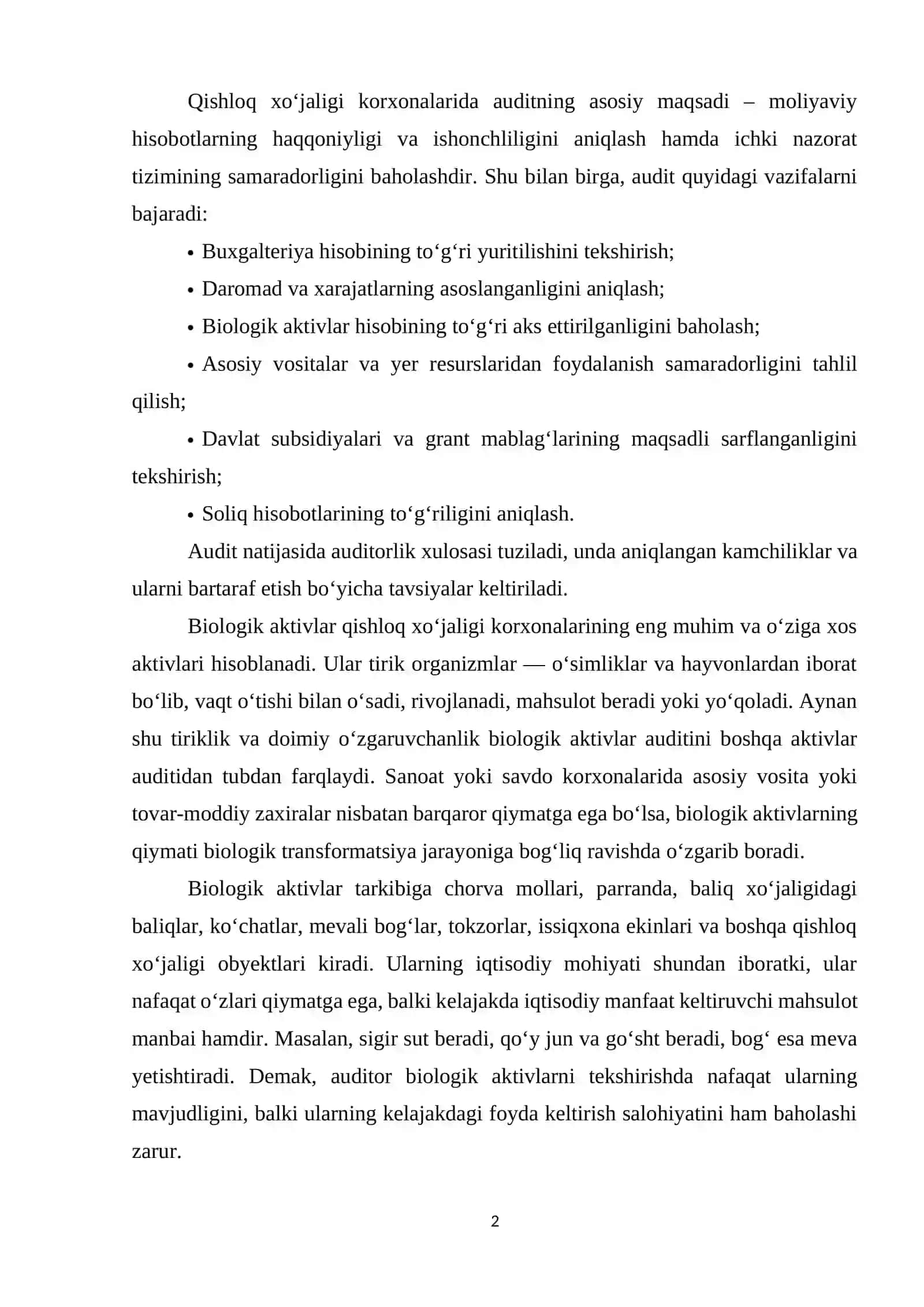 Qishloq xo'jaligi korxonalarida audit o'tkazishning xususiyatlari 2